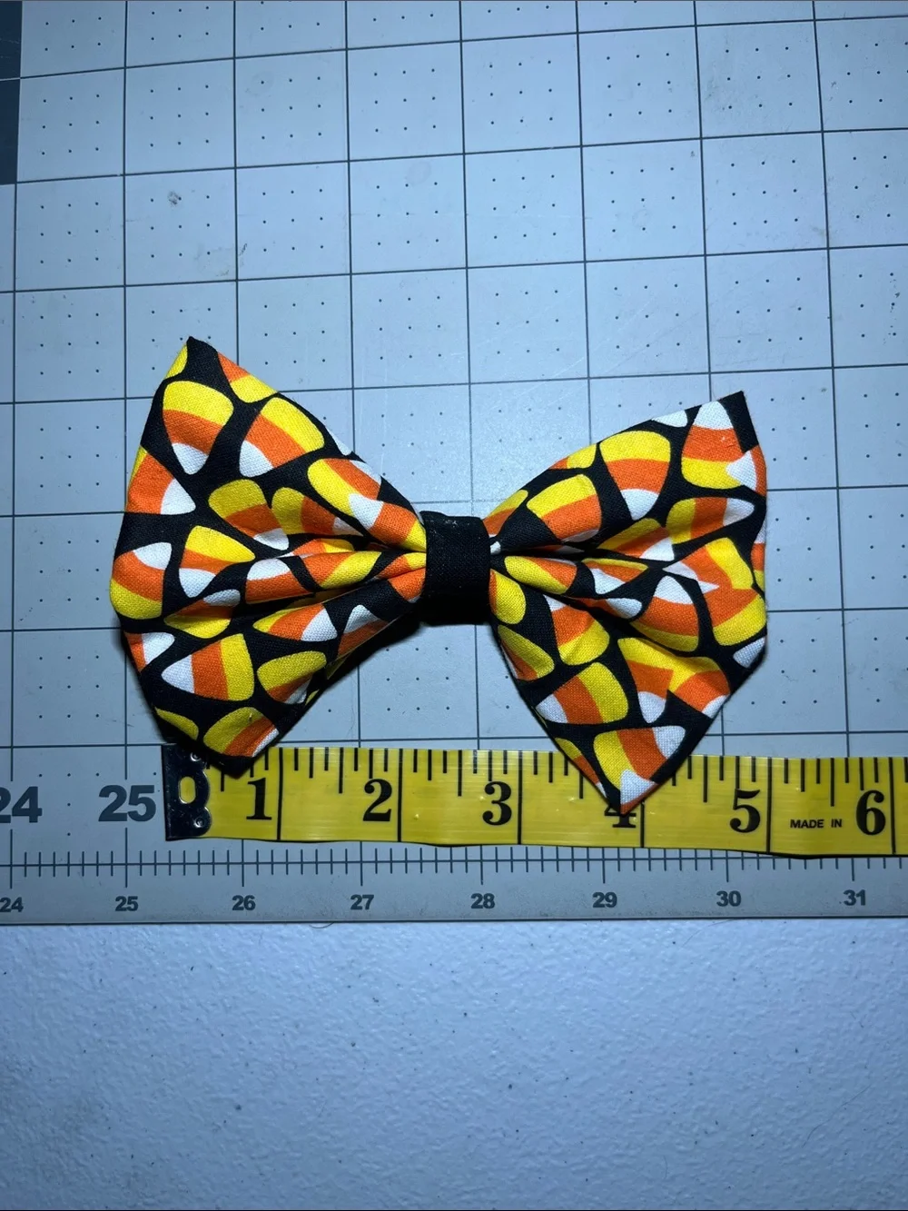 Kids Candy Corn Print Hair Bow - Black, Orange & Yellow